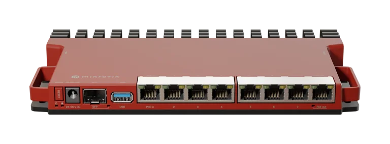 MikroTik L009 site router in red chassis